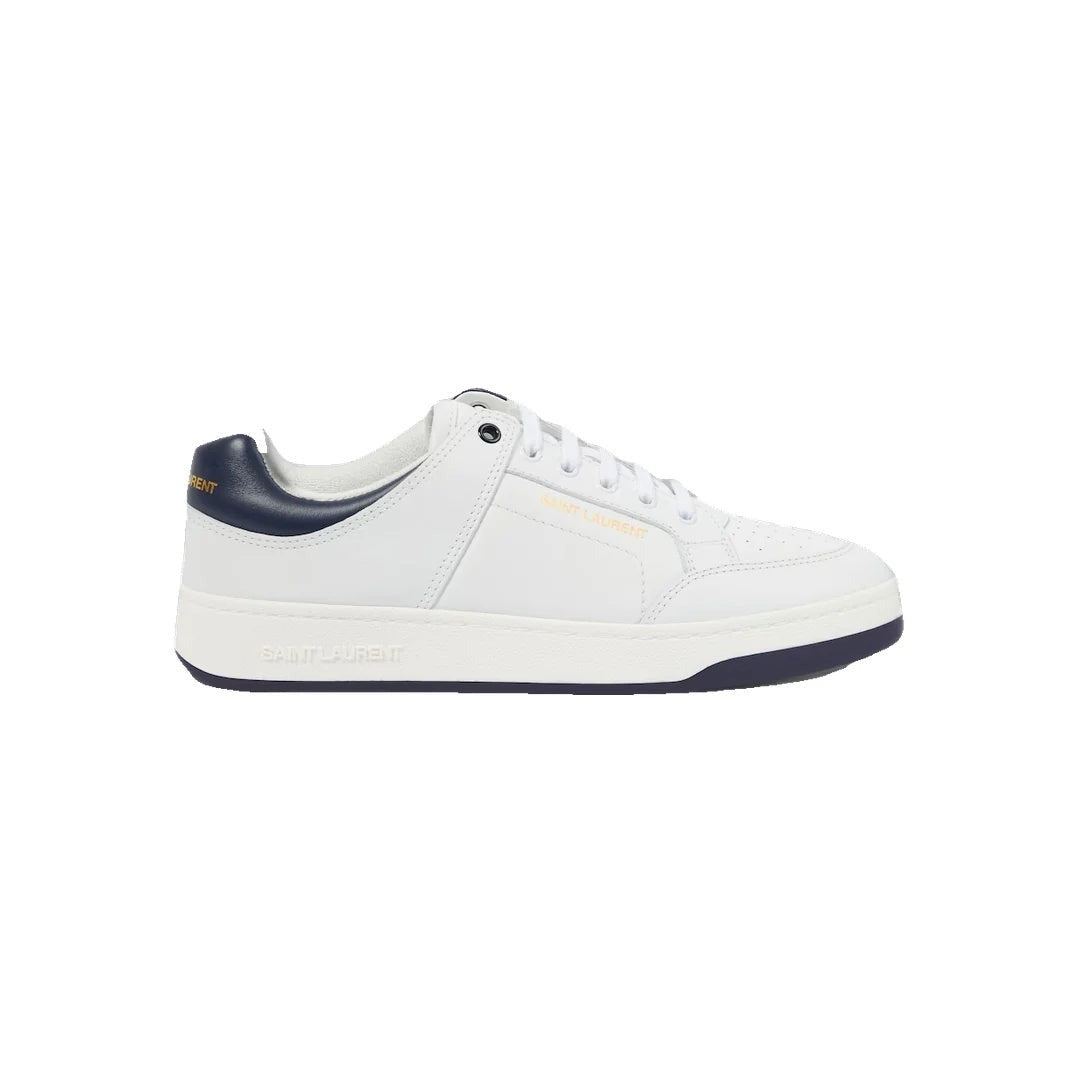 SAINT LAURENT SL/ LACE-UP LEATHER SNEAKERS WHITE & NAVY