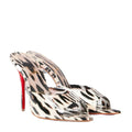 CHRISTIAN LOUBOUTIN MISS Z DESGRASTRASS PEARL MULES WHITE & BLACK PRINT