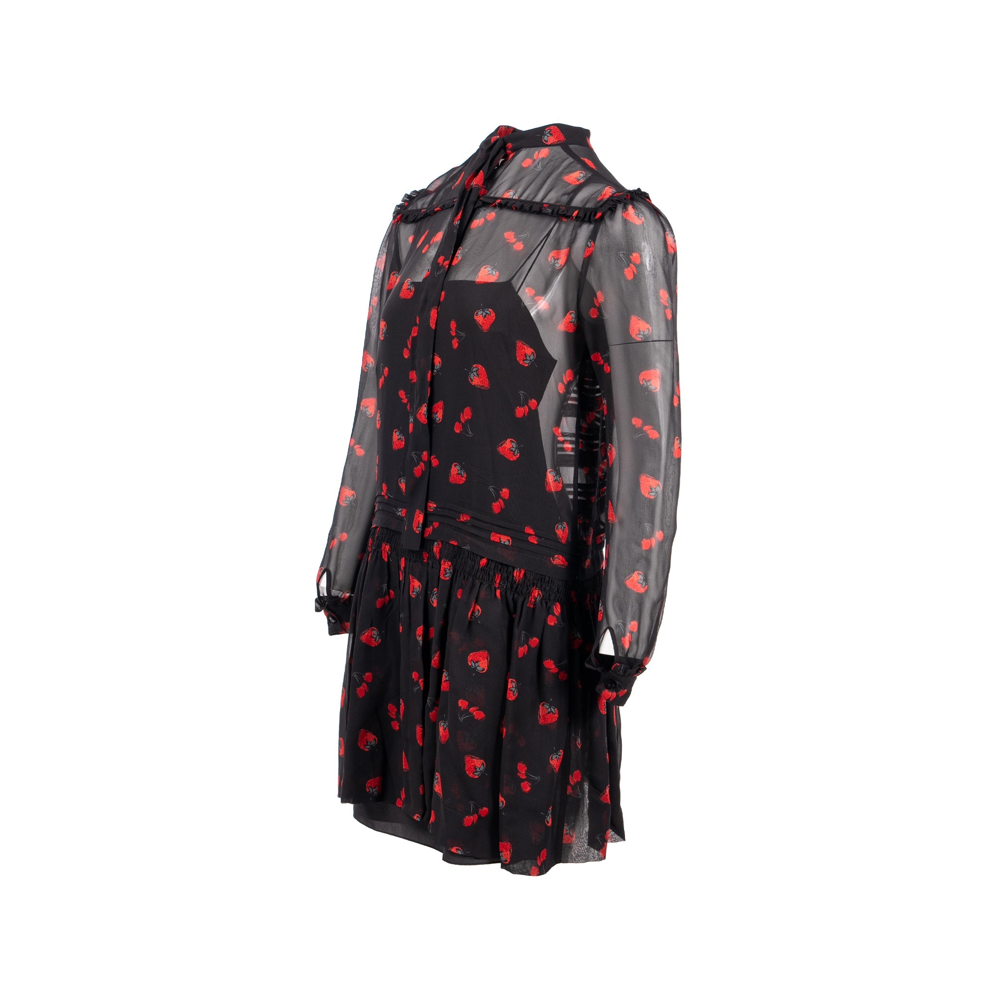 miu-miu-size-40-strawberry-rufle-knee-length-dress-polyester-black-red
