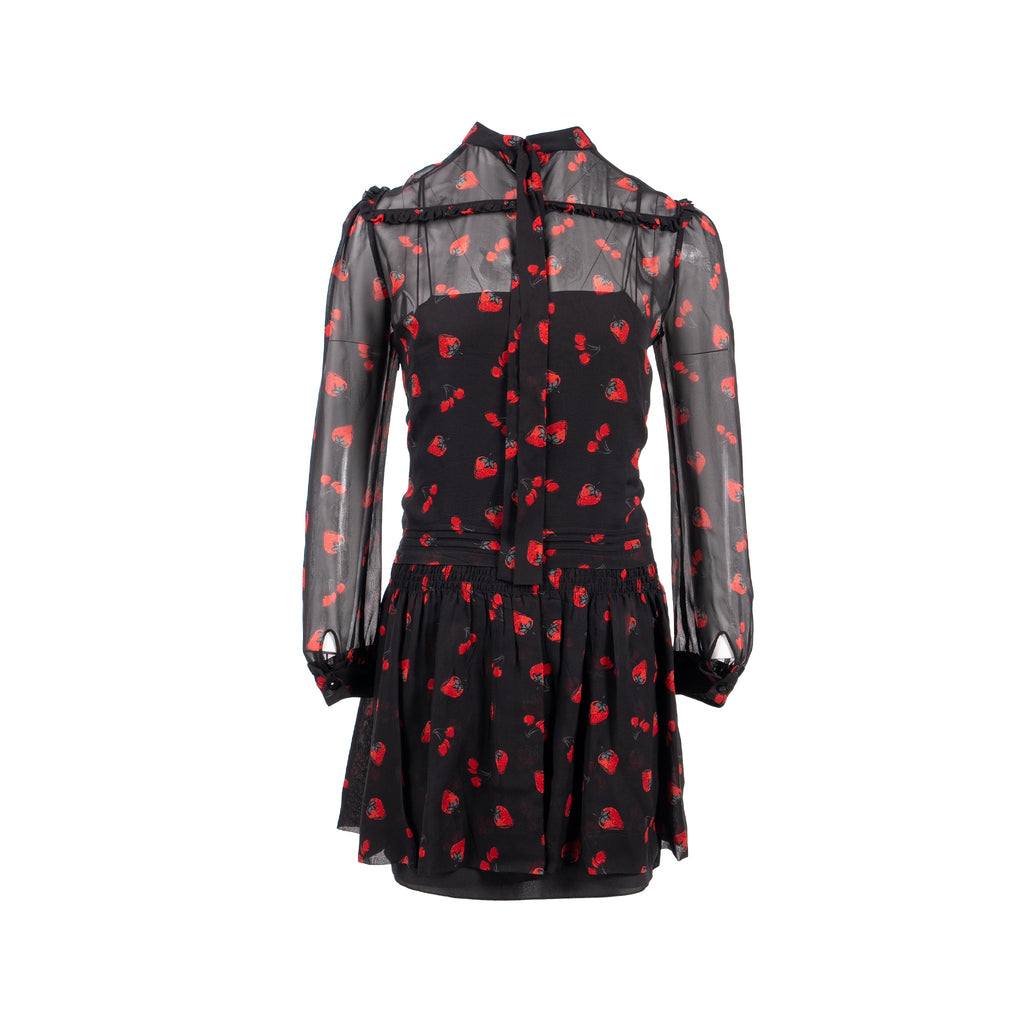 miu-miu-size-40-strawberry-rufle-knee-length-dress-polyester-black-red
