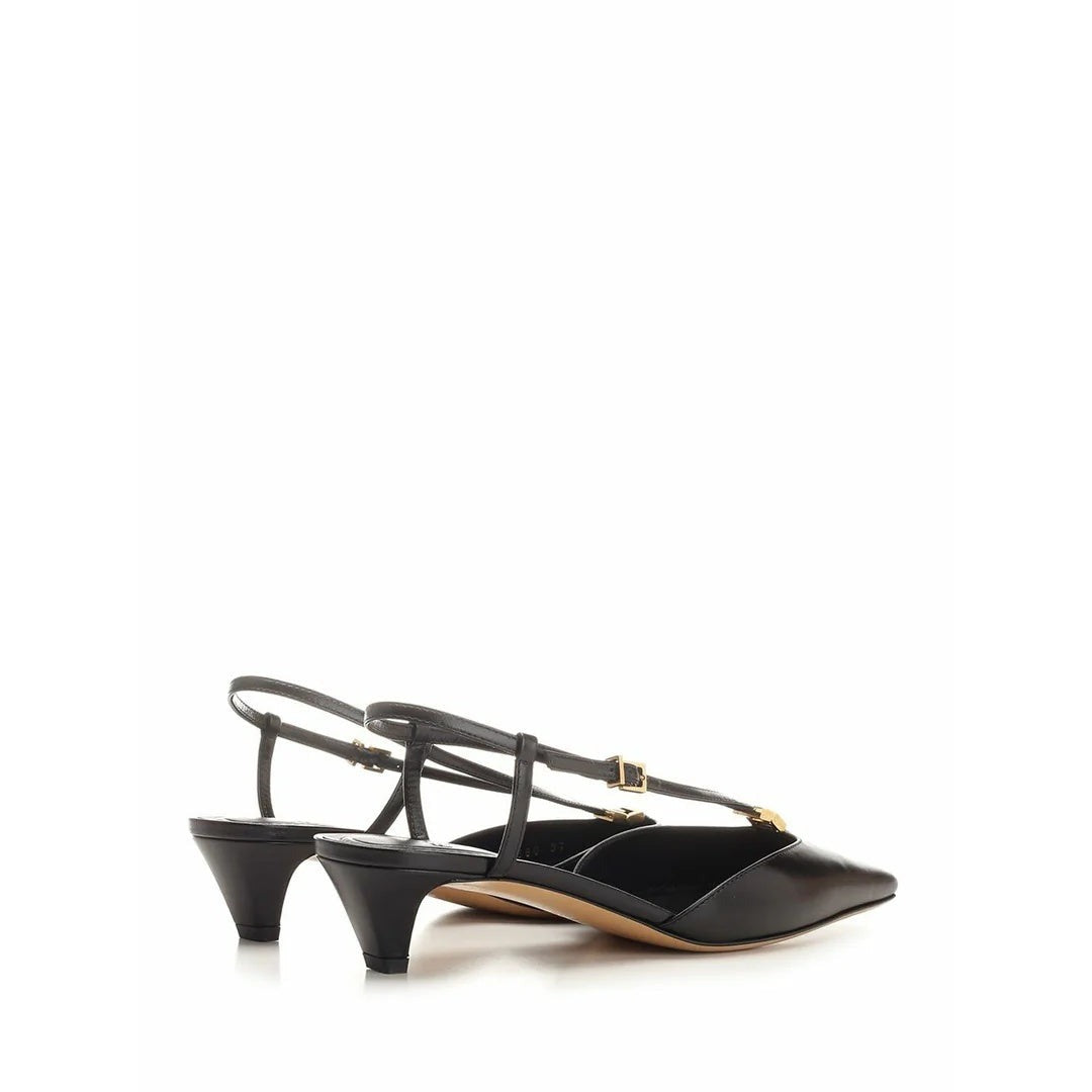 FENDI FFOLD PANELED LEATHER SLINGBACK FLATS BLACK
