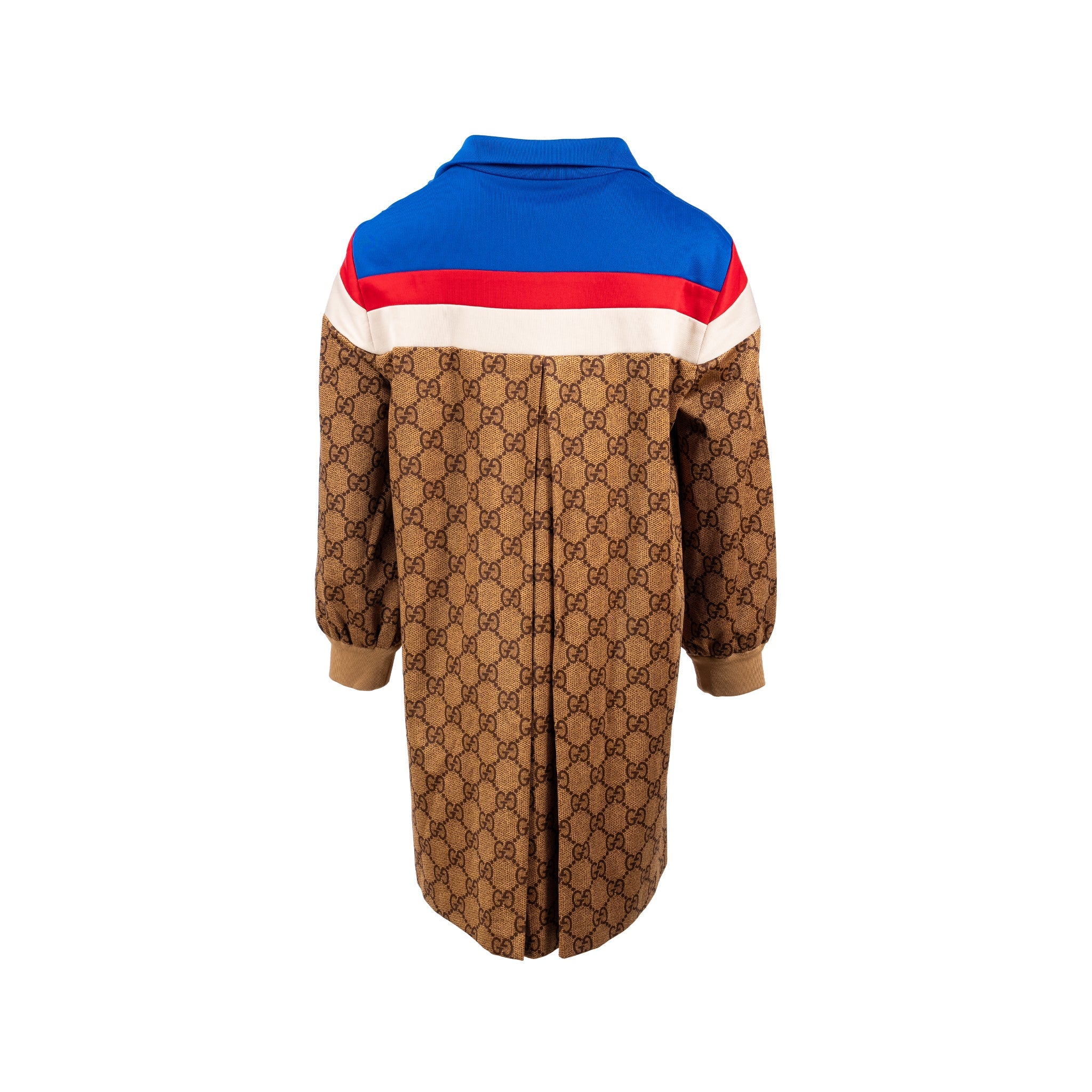 gucci-size-m-gg-logo-printed-jersey-jacket-dress-polyester-cotton-brown-multicolour