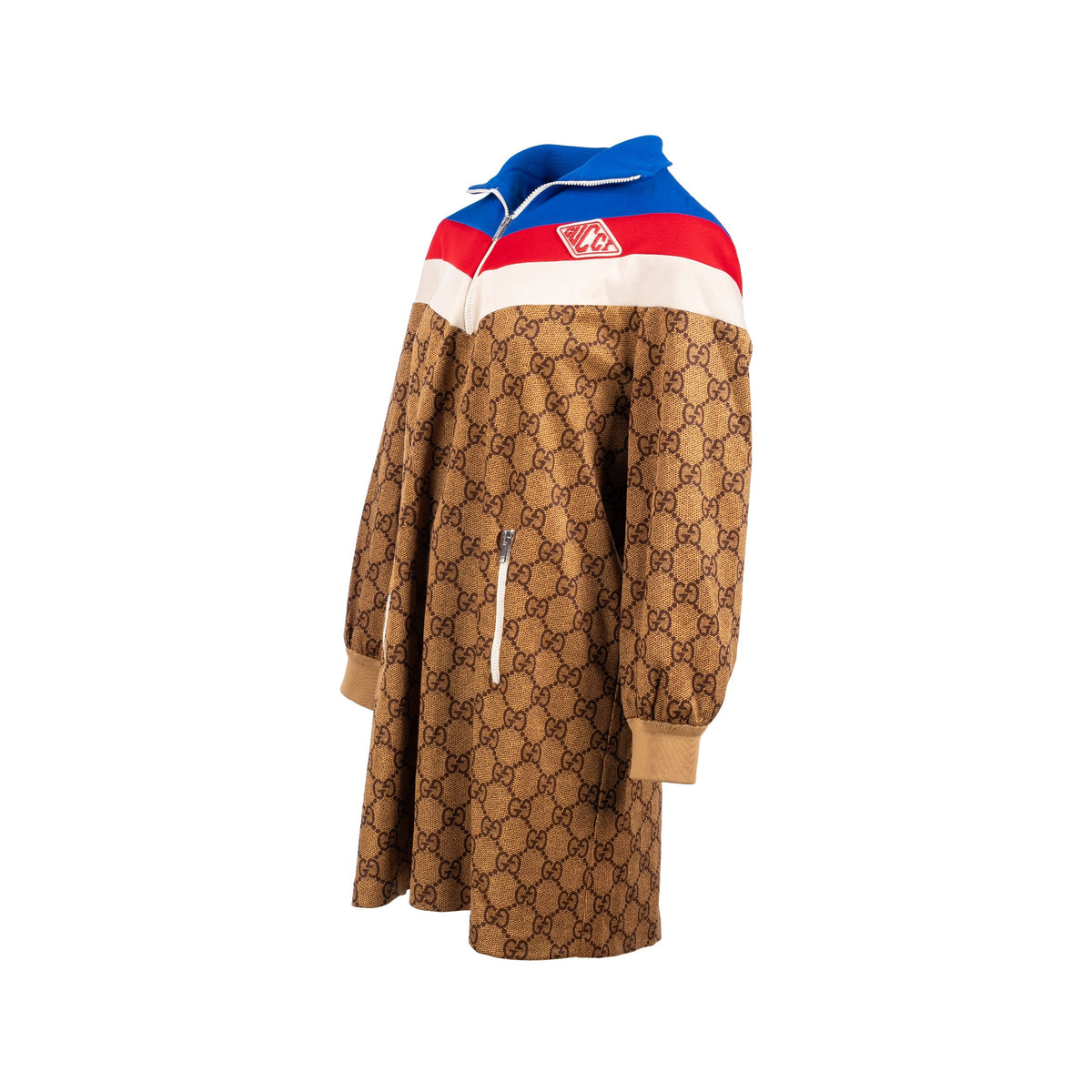 gucci-size-m-gg-logo-printed-jersey-jacket-dress-polyester-cotton-brown-multicolour
