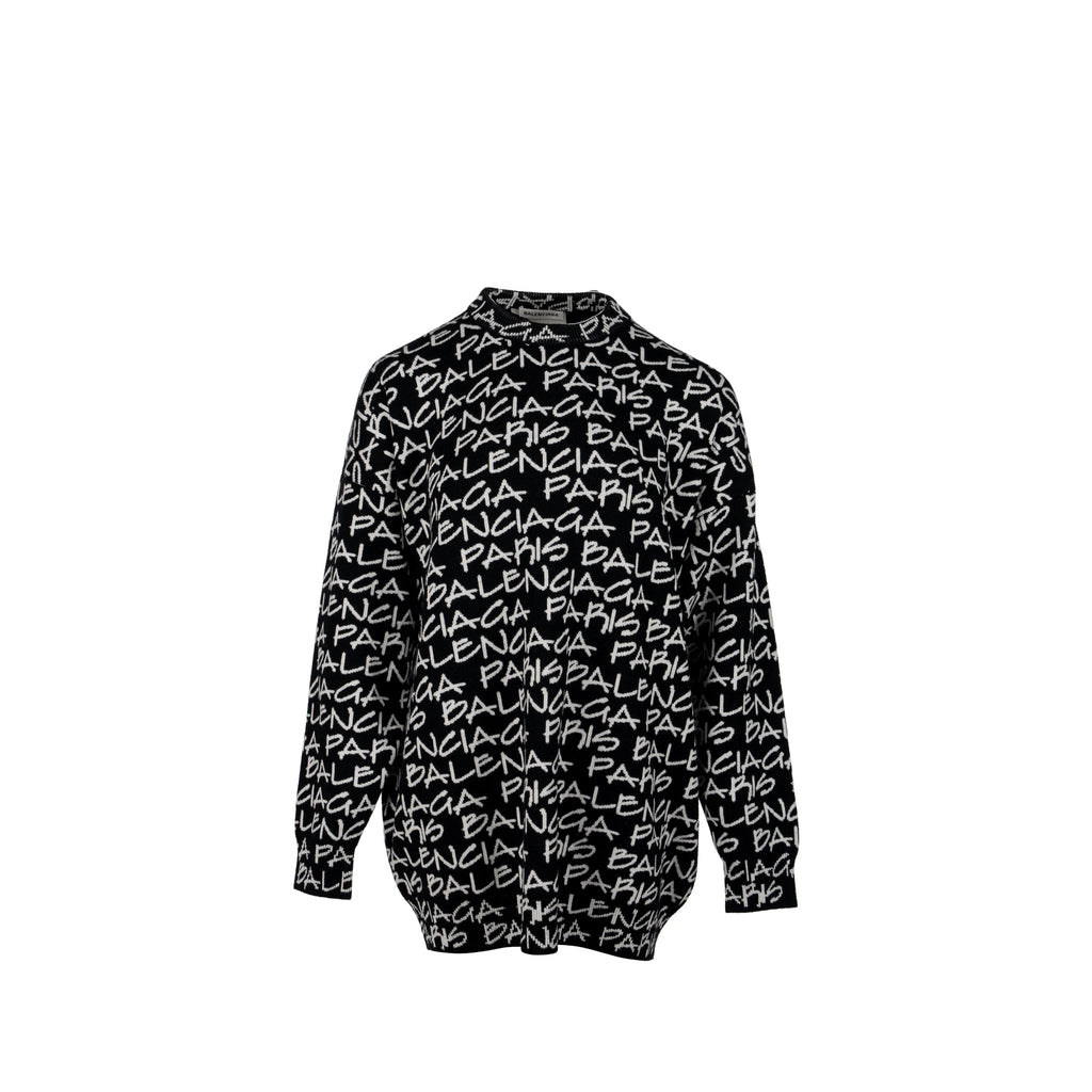 balenciaga-size-m-long-sleeve-sweater-virgin-wool-black-white