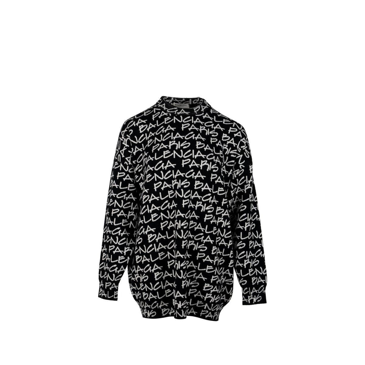balenciaga-size-m-long-sleeve-sweater-virgin-wool-black-white