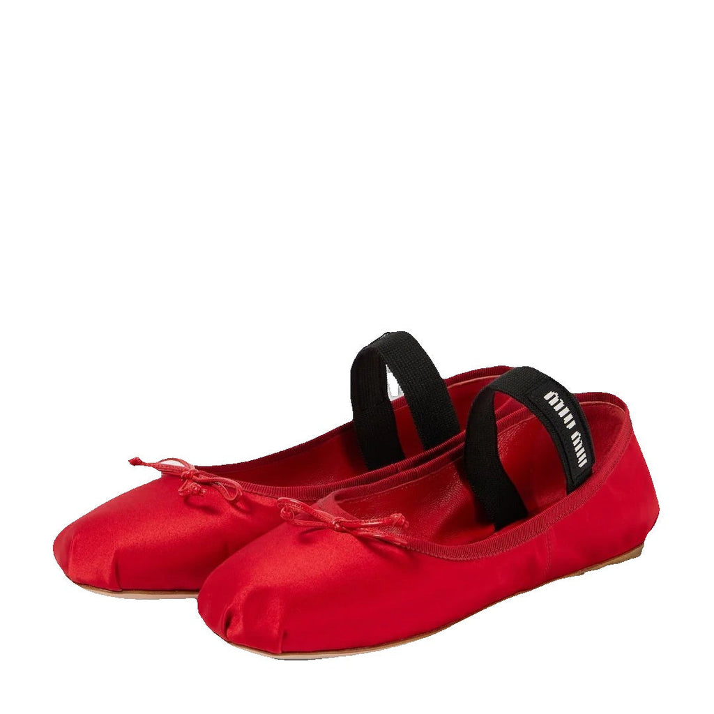 MIU MIU NAPPA RUCHED BALLET FLATS RED