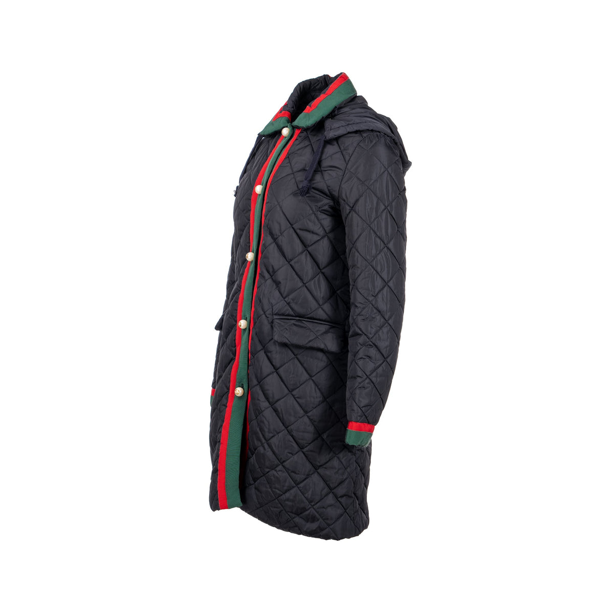 gucci-size-42-quilted-web-coat-with-pearl-button-polyamide-black
