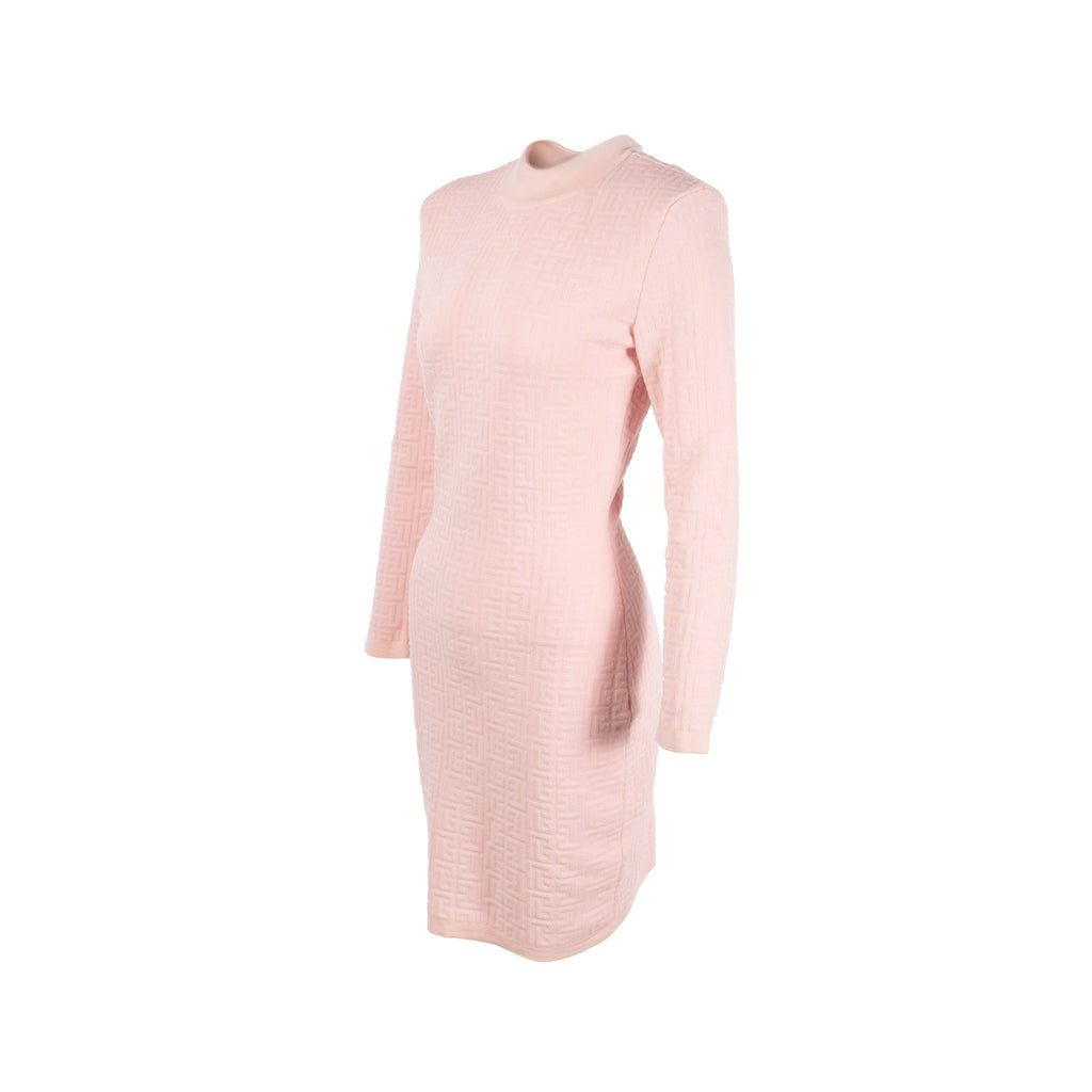 balmain-size-36-monogram-jacquard-minidress-wool-polyamide-pink