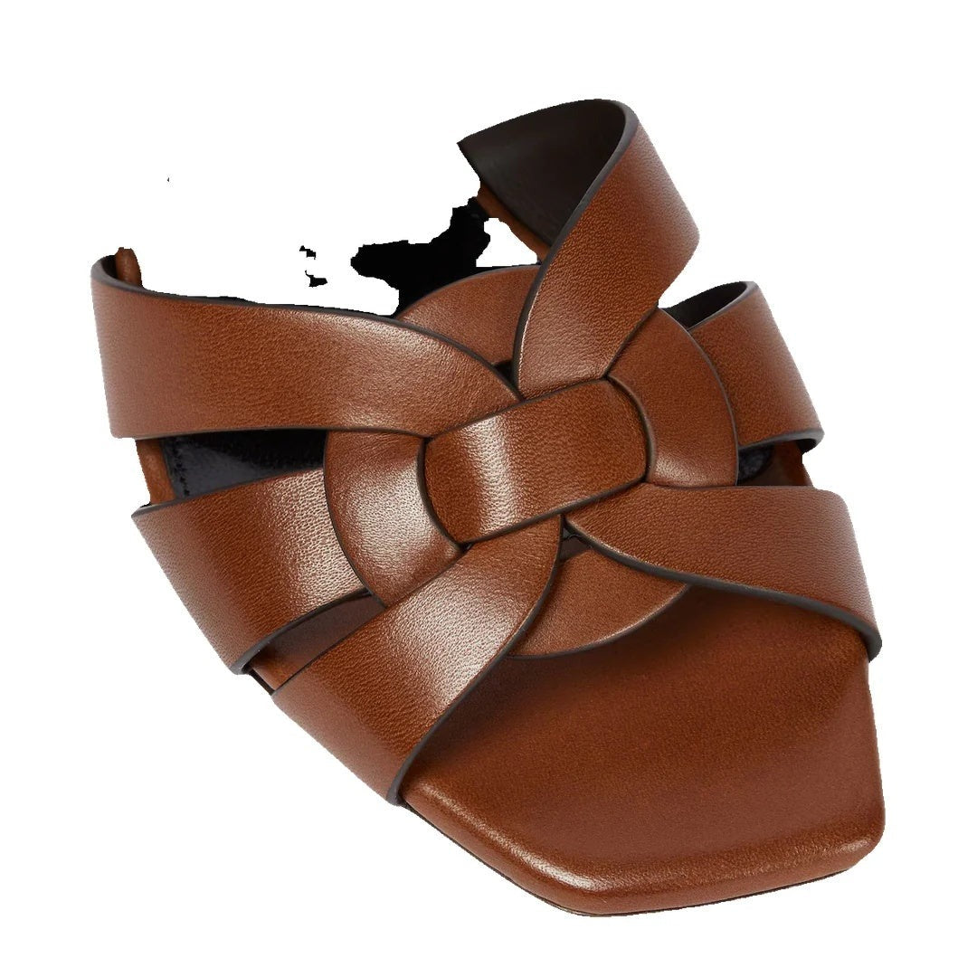 SAINT LAURENT TRIBUTE 115MM SANDALS BROWN