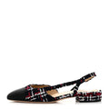 CHANEL TWEED GROSGRAIN CAP TOE CC SLINGBACK PUMP BLACK & RED & WHITE TWEED
