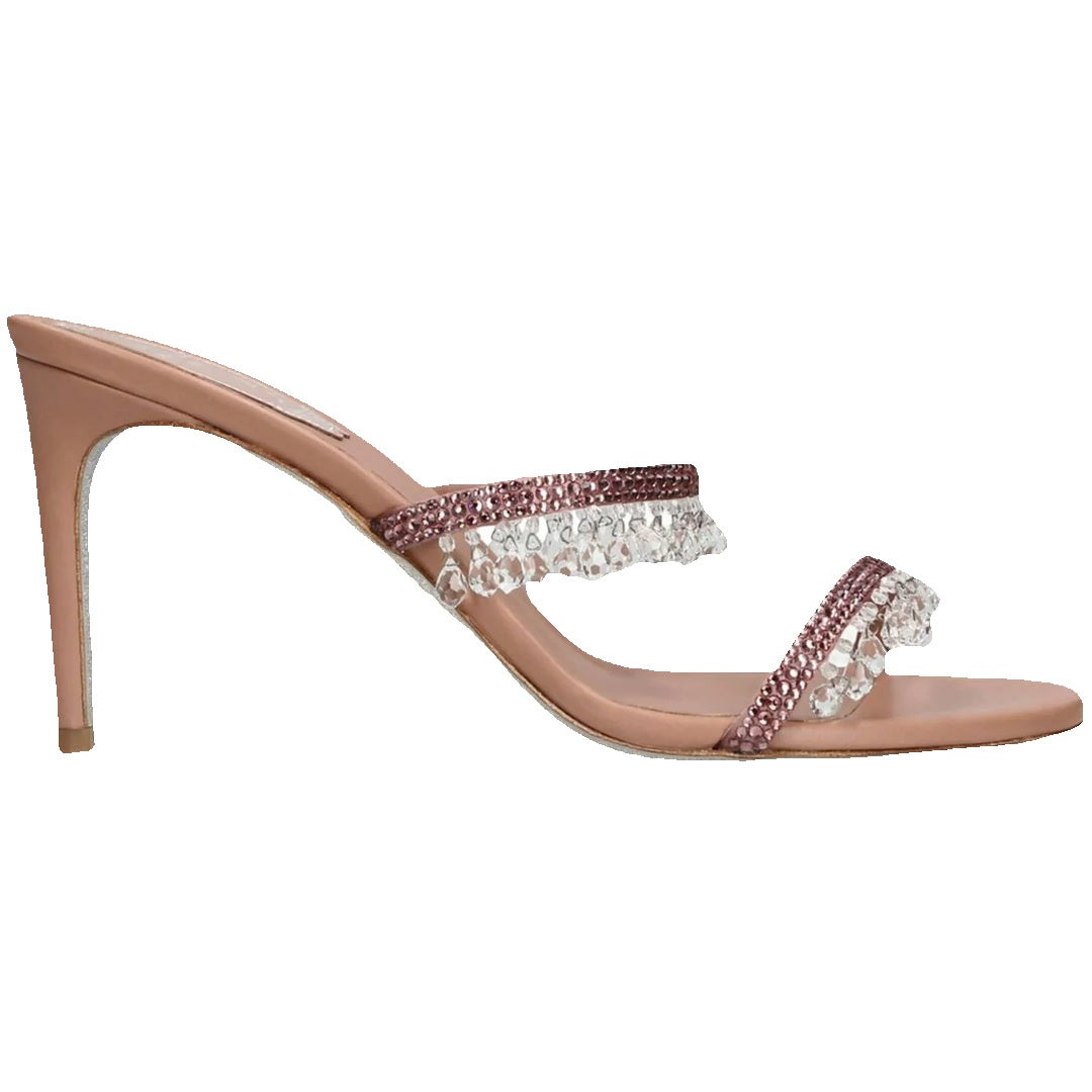 RENÉ CAOVILLA SATIN CHANDELIER HEELED MULE PINK