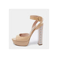 MIU MIU PATENT CRYSTAL EMBELLISHED ANKLE STRAP SANDAL BEIGE & NUDE