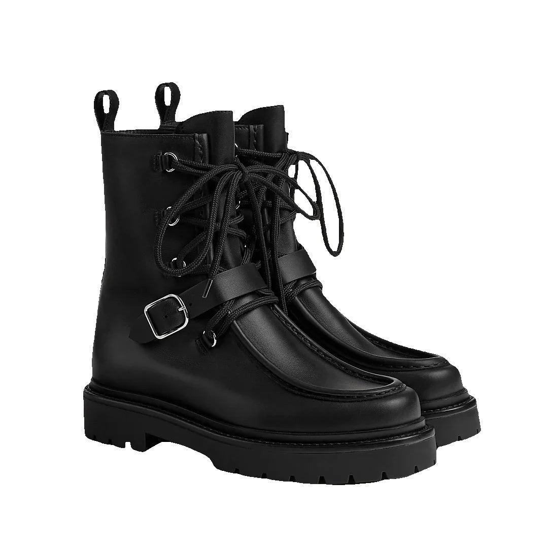 HERMÈS LISA ANKLE BOOT BLACK LACE-UP COMBAT