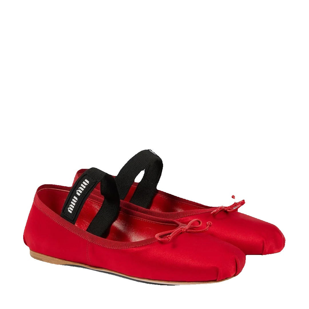 MIU MIU NAPPA RUCHED BALLET FLATS RED