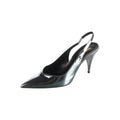 SAINT LAURENT SLINGBACK WEDGE PUMPS DARK GREY & BLACK PATENT