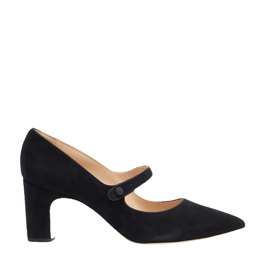 MANOLO BLAHNIK CAMPARIBA POINTED TOE MARY JANE PUMP BLACK SUEDE