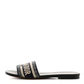 CHRISTIAN DIOR DWAY EMBROIDERED FLAT SLIDE SANDALS CAMEL CANVAS BLUE & NAVY