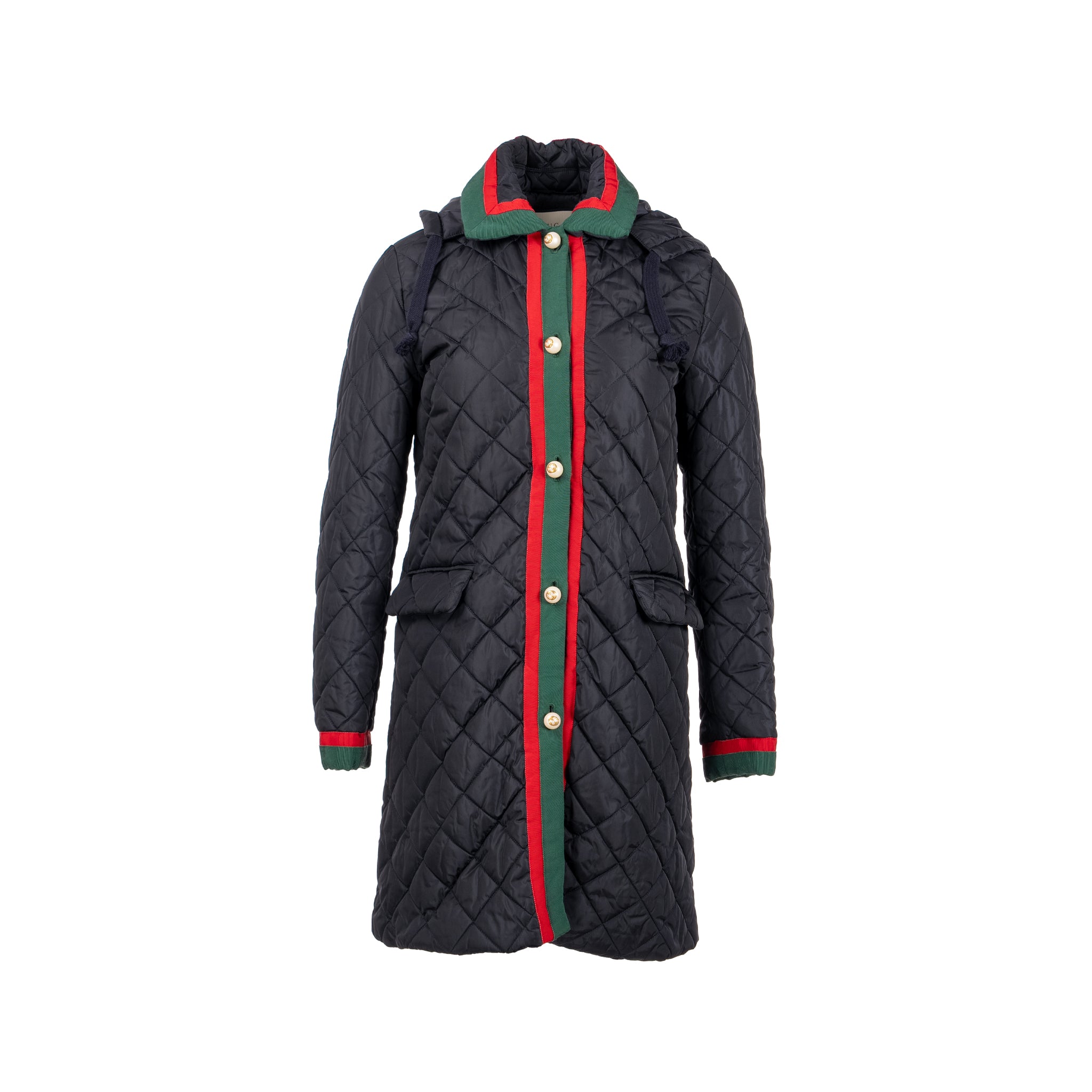 gucci-size-42-quilted-web-coat-with-pearl-button-polyamide-black