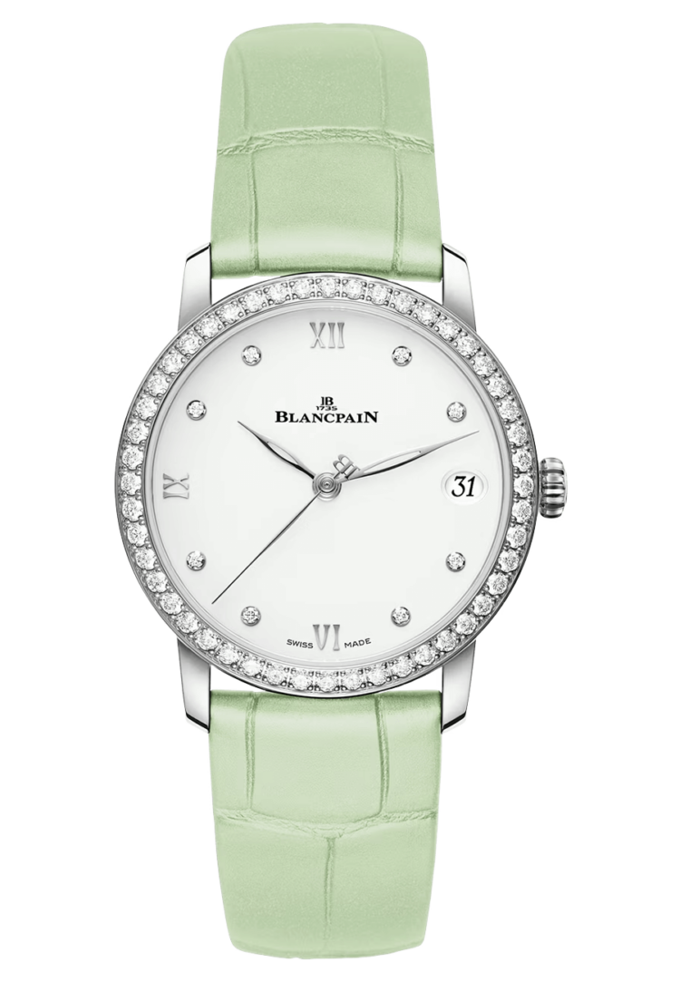 blancpain-villeret-women-date-diamond-ultra-slim-green-alligator-ladies-watch-6127-4628-95a