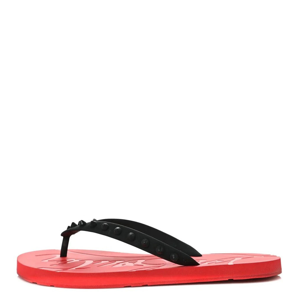 CHRISTIAN LOUBOUTIN LOUBI DONNA SPIKE FLIP FLOPS RED & BLACK