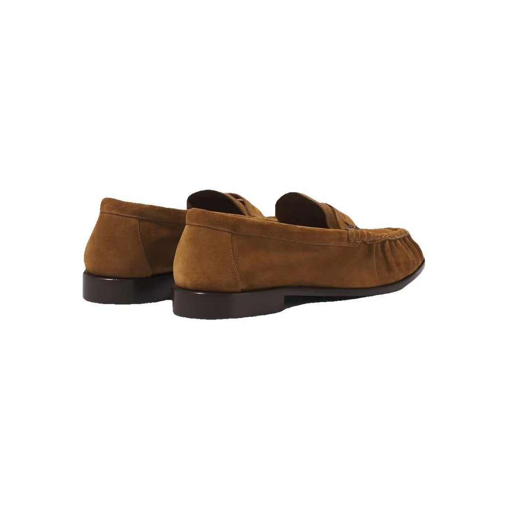 SAINT LAURENT LE SUPPLE PENNY-DETAIL LOAFERS TAN