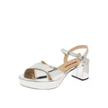 PRADA BLOCK HEEL ANKLE STRAP SANDAL SILVER