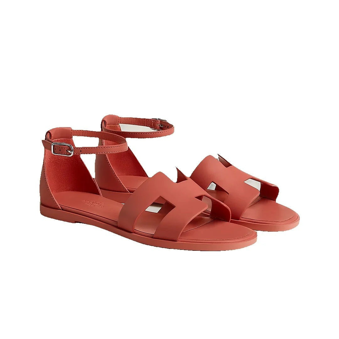 HERMÈS HERMES EPSOM SANTORINI SANDAL ROSE PORCELAINE CORAL RED