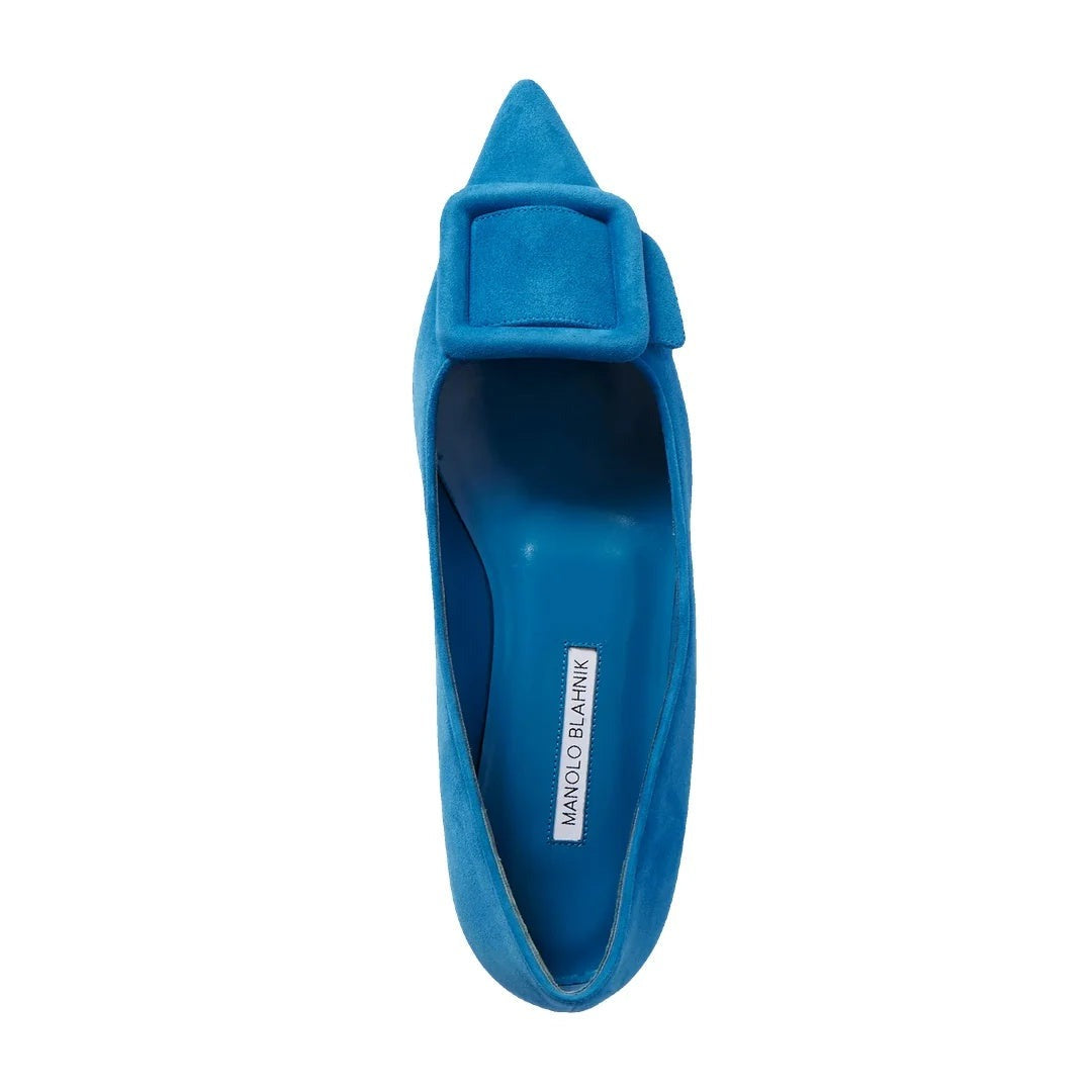 MANOLO BLAHNIK POINTED TOE FLATS BLUE