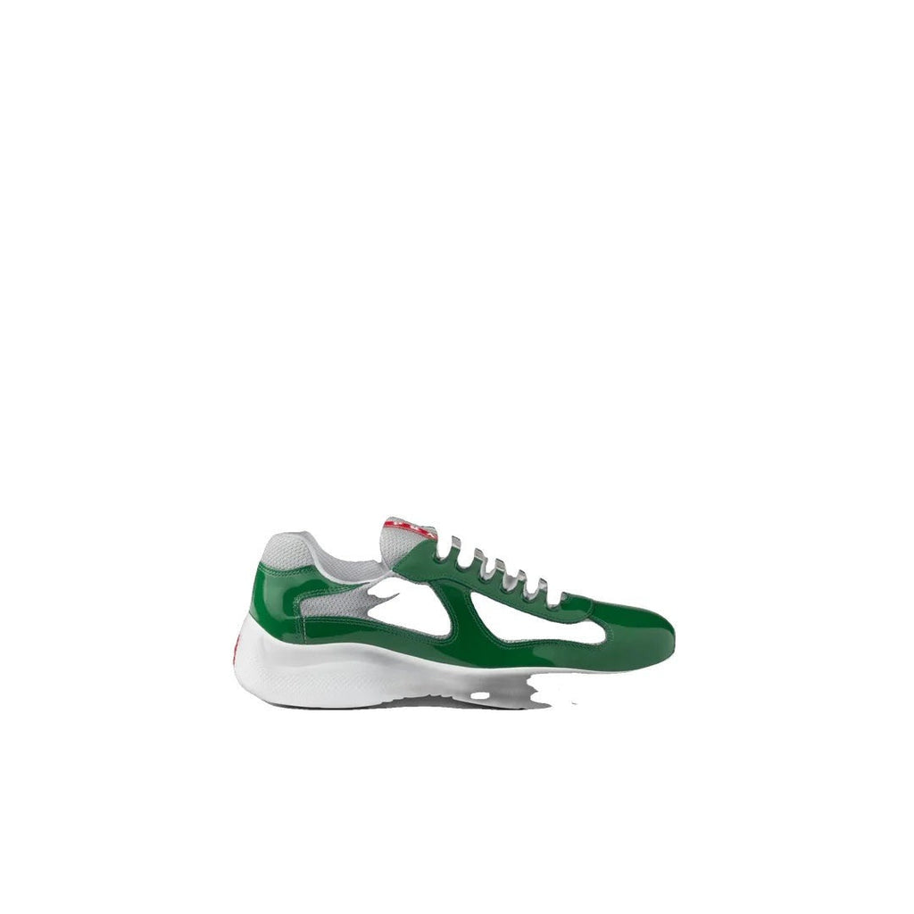 PRADA PATENT-LEATHER AND TECHNICAL-FABRIC AMERICA'S CUP SNEAKERS GREEN