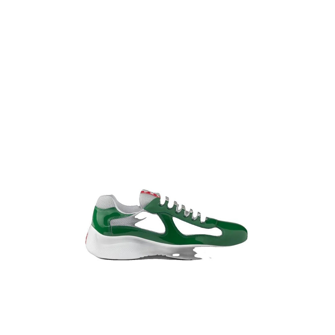 PRADA PATENT-LEATHER AND TECHNICAL-FABRIC AMERICA'S CUP SNEAKERS GREEN
