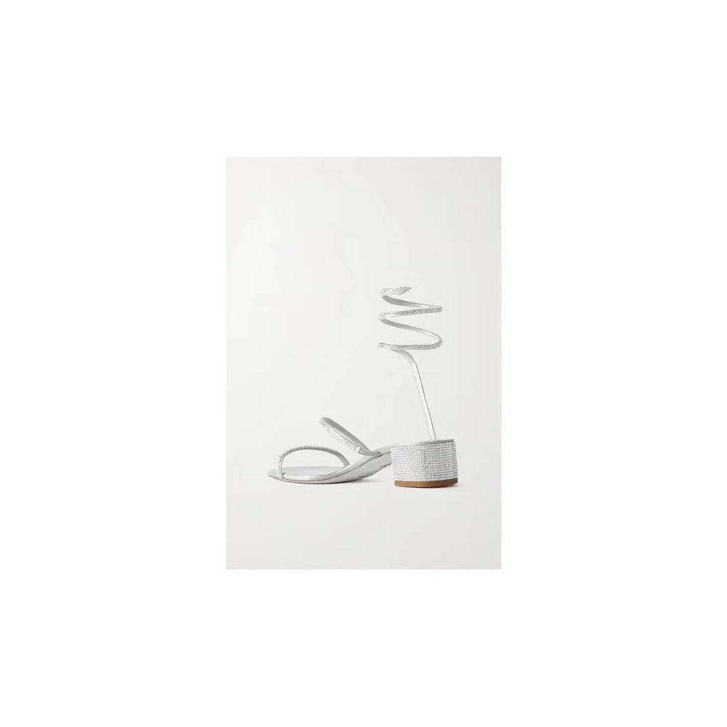 RENÉ CAOVILLA CLEO CRYSTAL-EMBELLISHED SATIN SANDAL WHITE