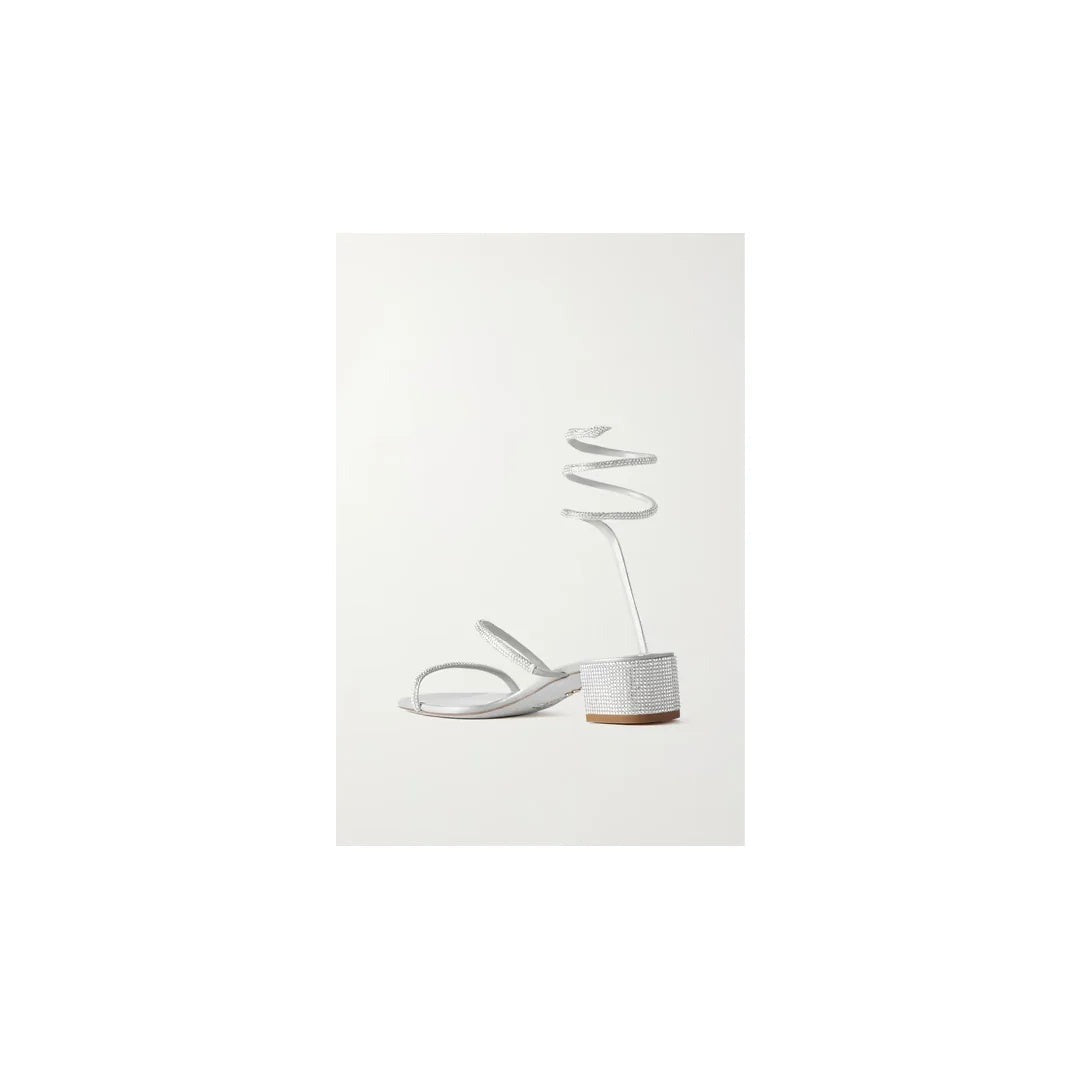 RENÉ CAOVILLA CLEO CRYSTAL-EMBELLISHED SATIN SANDAL WHITE