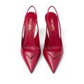 PRADA SPAZZOLATO TRIANGLE LOGO SLINGBACK PUMPS ANANAS RED