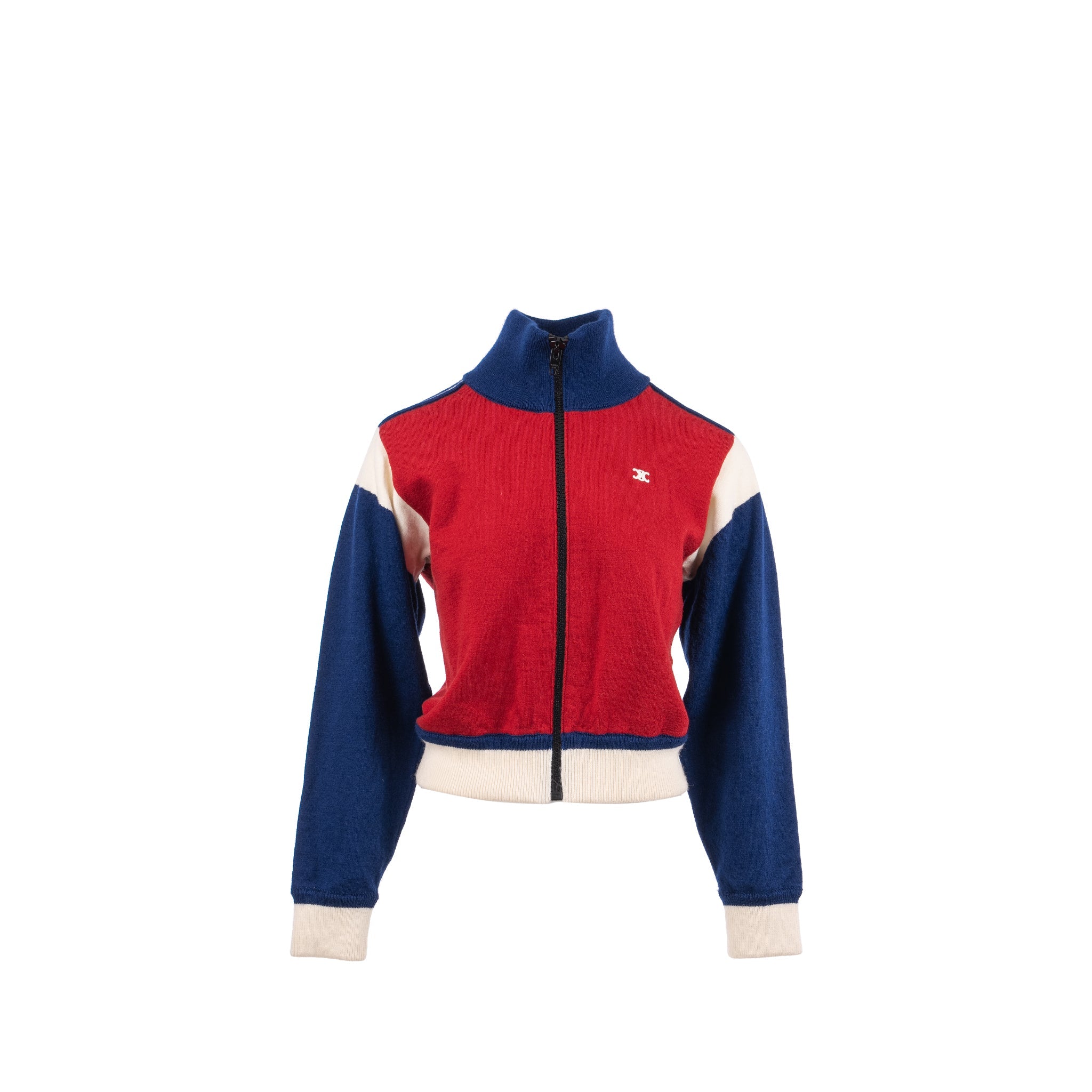 celine-size-s-triomphe-zip-jacket-wool-red-navy-white