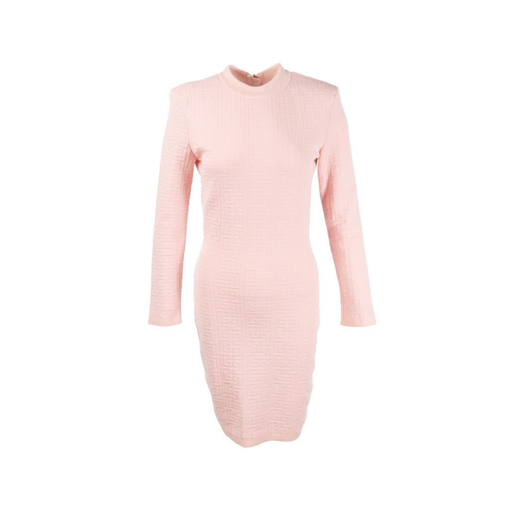 balmain-size-36-monogram-jacquard-minidress-wool-polyamide-pink