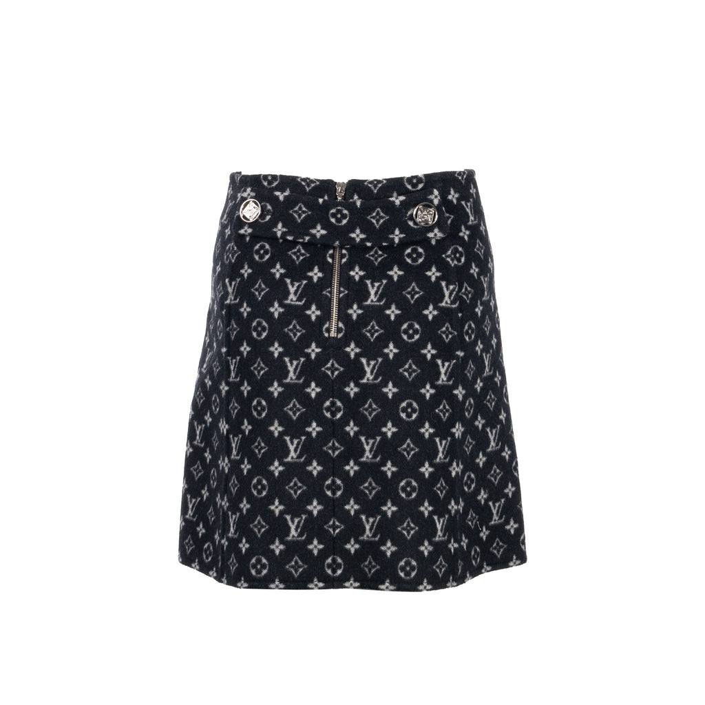 louis-vuitton-size-34-mini-skirt-wool-monogram-print-black