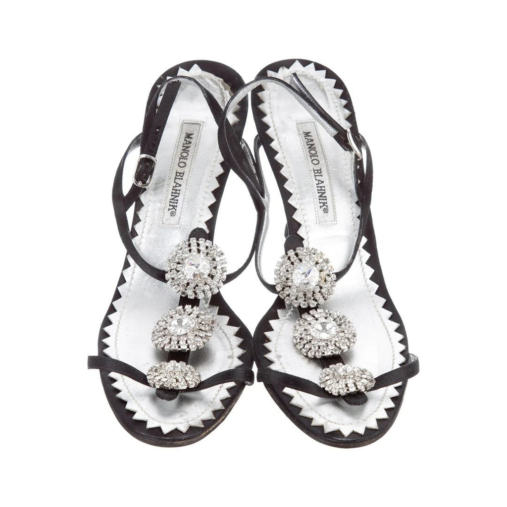MANOLO BLAHNIK CIGAURASLI BOW-EMBELLISHED SLINGBACK SANDALS BLACK