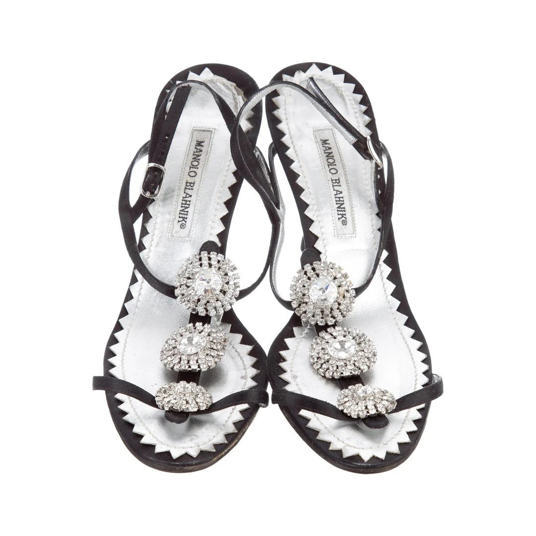 MANOLO BLAHNIK CIGAURASLI BOW-EMBELLISHED SLINGBACK SANDALS BLACK