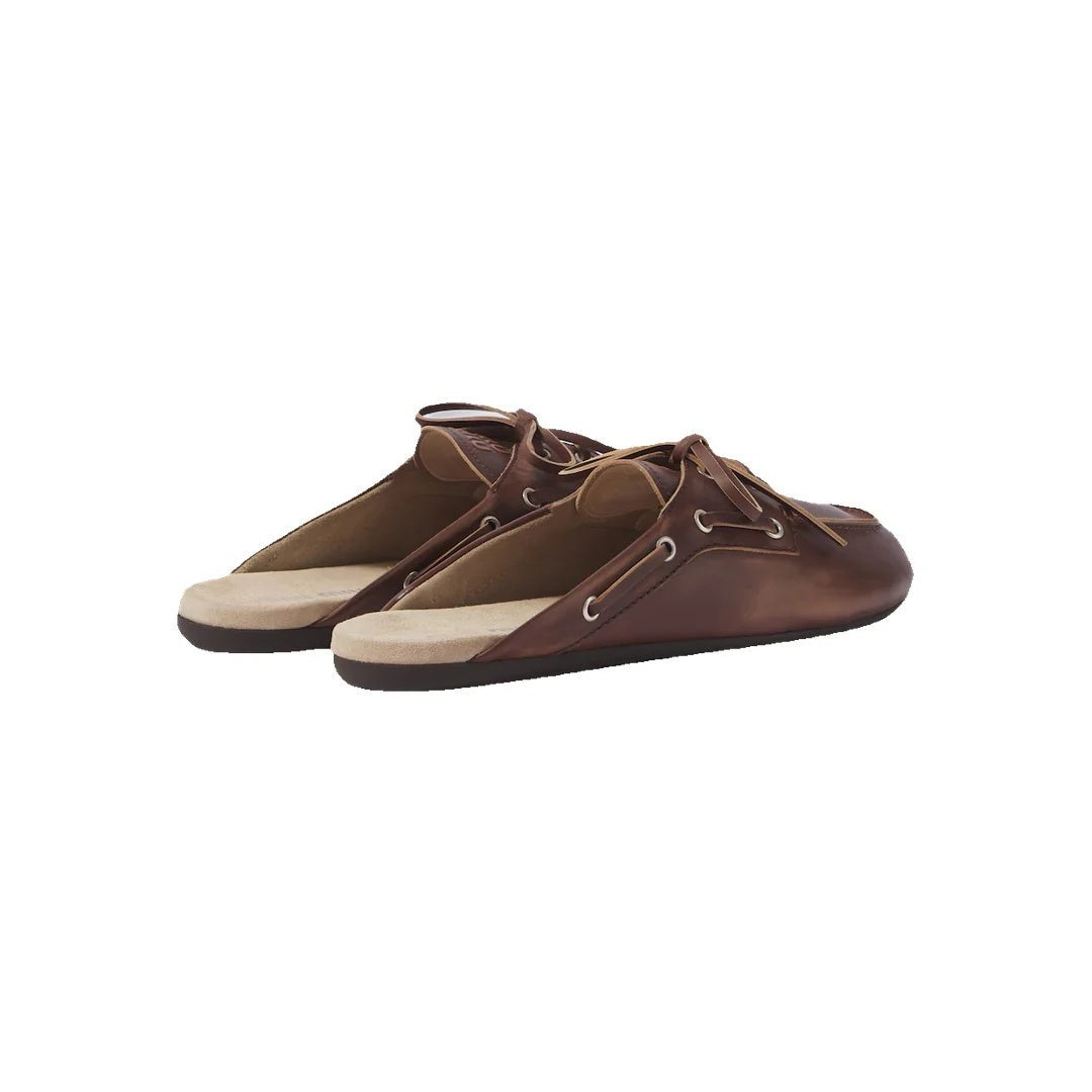 MIU MIU FOULE LEATHER MULES DARK BROWN