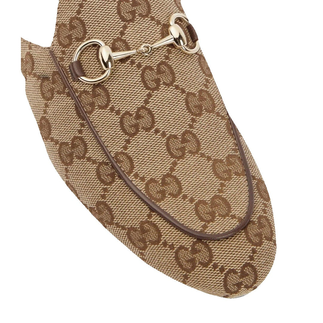 GUCCI PRINCETOWN CRYSTAL GG MESH MULES BEIGE & EBONY