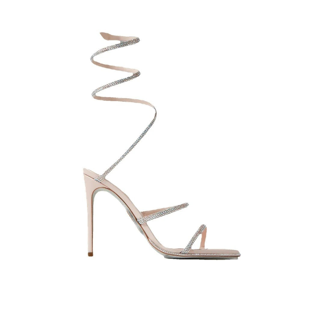 RENÉ CAOVILLA CLEO RHINESTONE-EMBELLISHED SANDAL NUDE & BEIGE