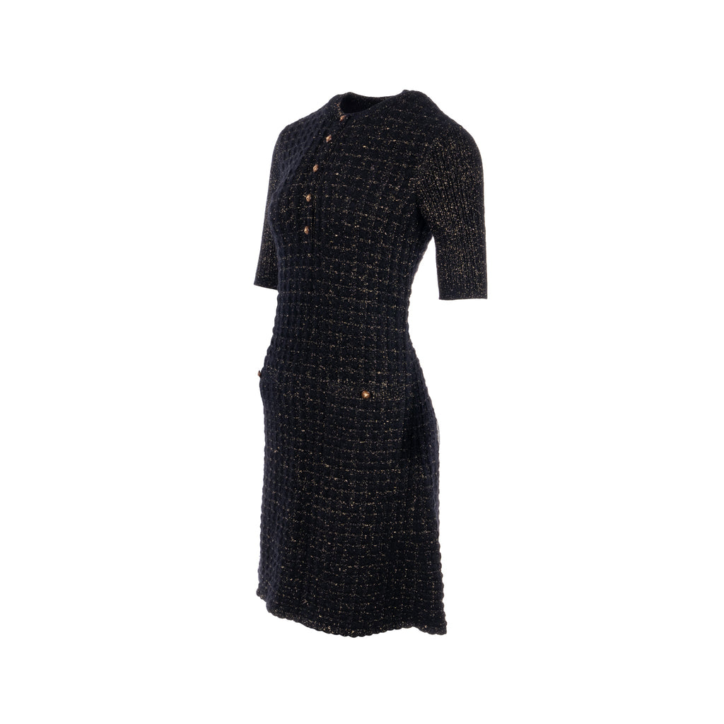 chanel-size36-tweed-dress-black-gold