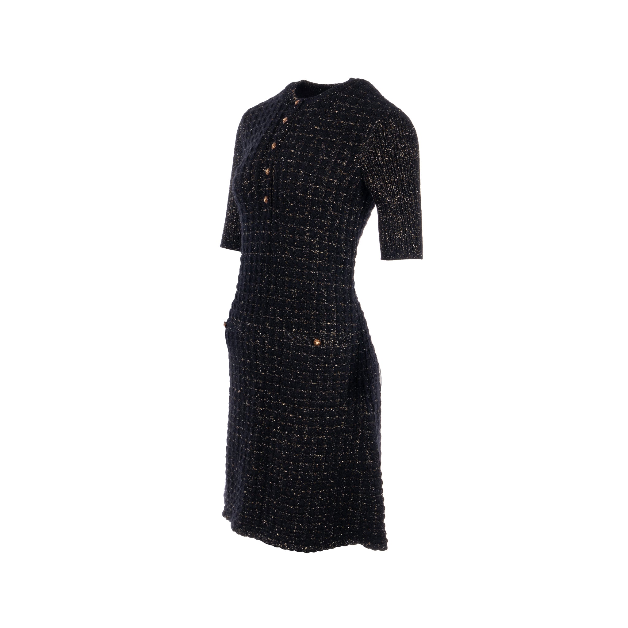 chanel-size36-tweed-dress-black-gold