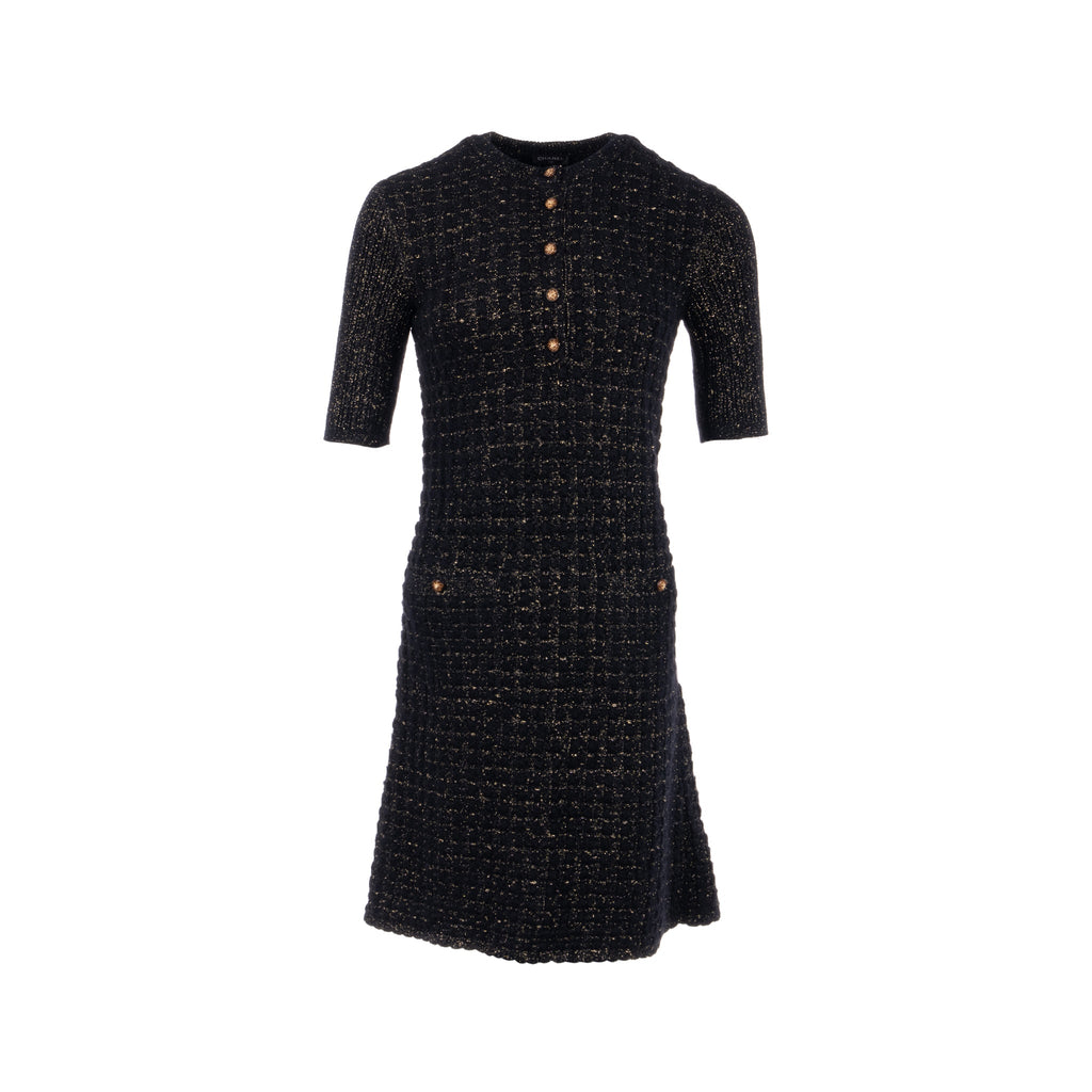 chanel-size36-tweed-dress-black-gold