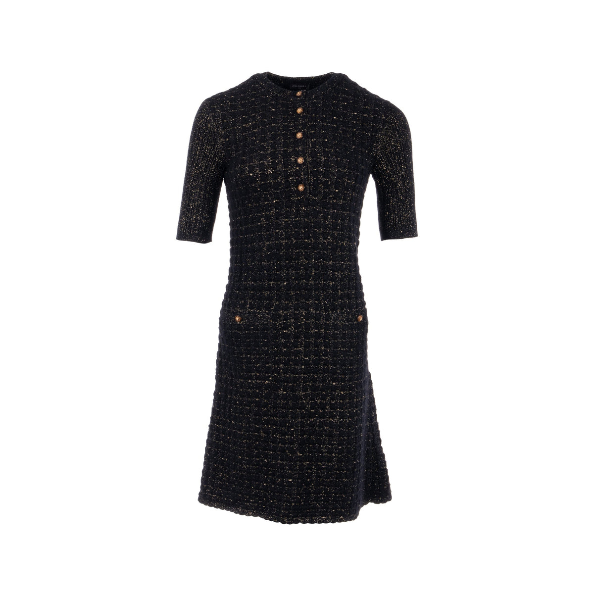 chanel-size36-tweed-dress-black-gold