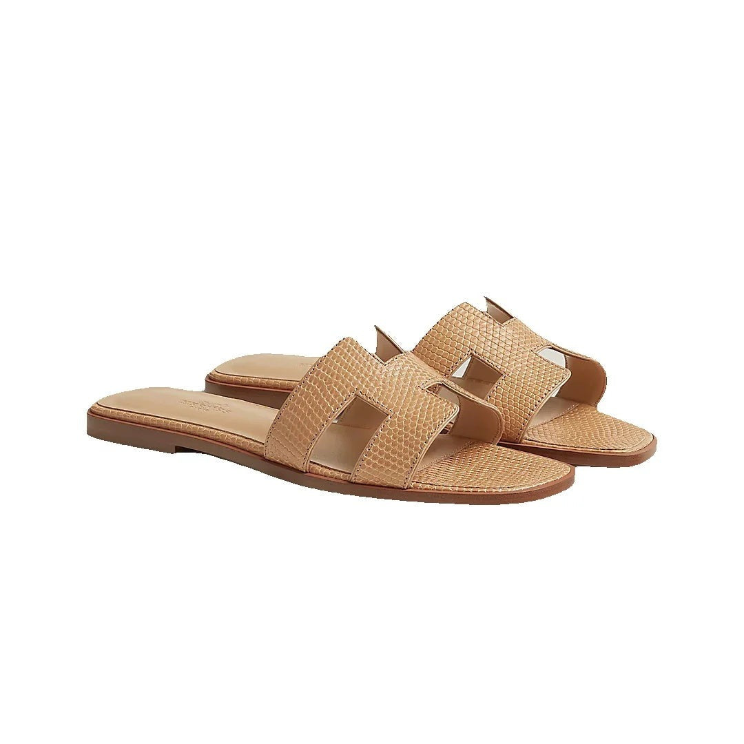 HERMÈS ORAN SANDAL BLUE BEIGE & NATURAL