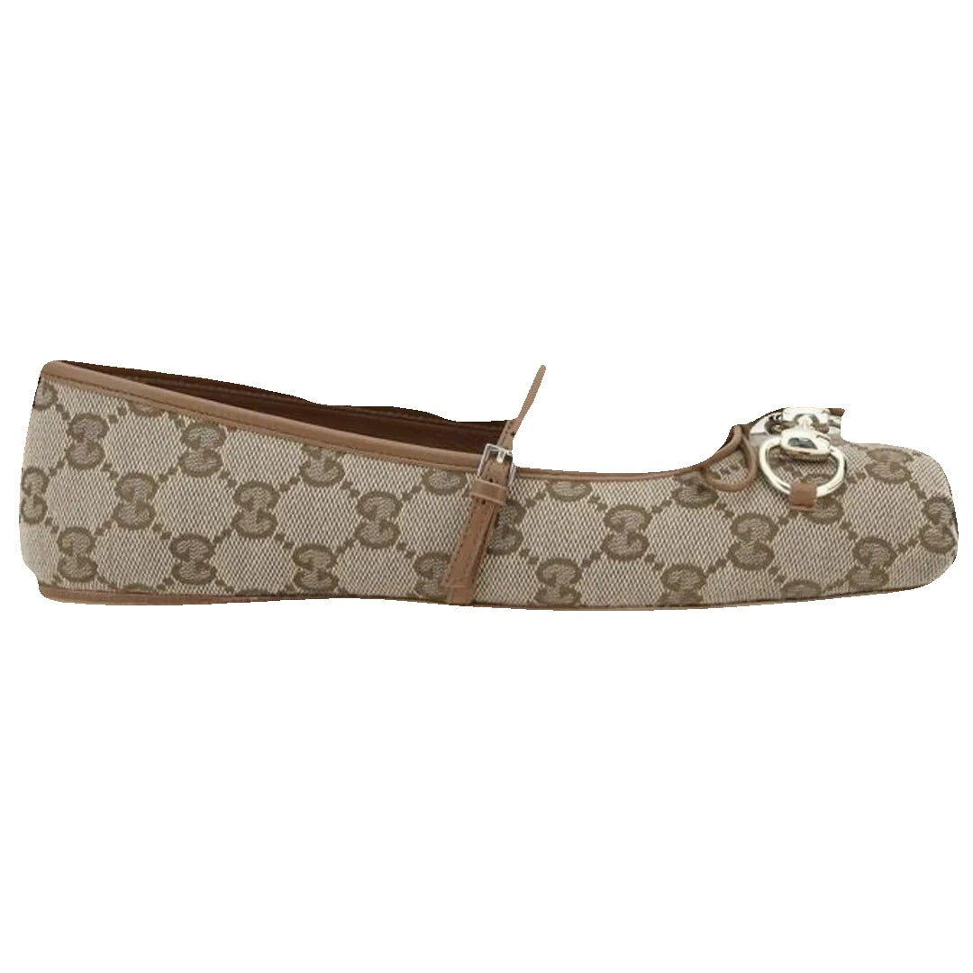 GUCCI SHEARLING BALLERINAS GG BEIGE & EBONY