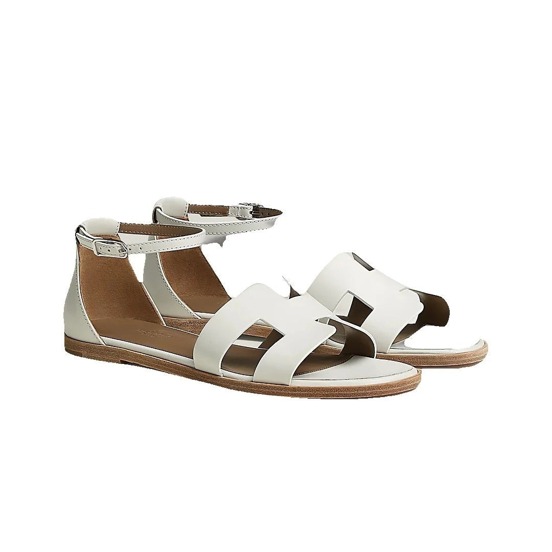 HERMÈS HERMES EPSOM SANTORINI SANDAL ROSE PORCELAINE WHITE