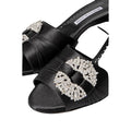 MANOLO BLAHNIK MARTANEW SATIN MULES WITH CRYSTAL BUCKLE BLACK