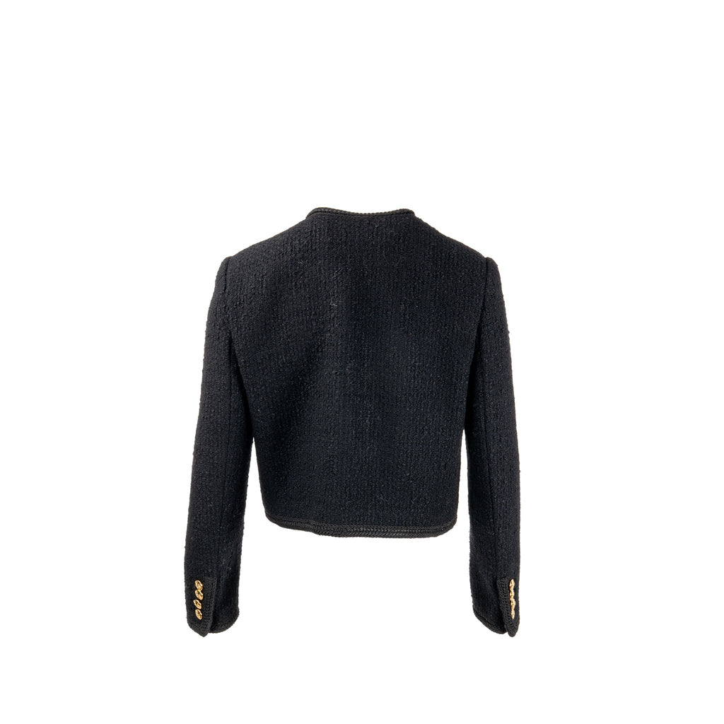 celine-size-38-chasseur-jacket-in-boucle-tweed-wool-cotton-polyamide-black-ghw